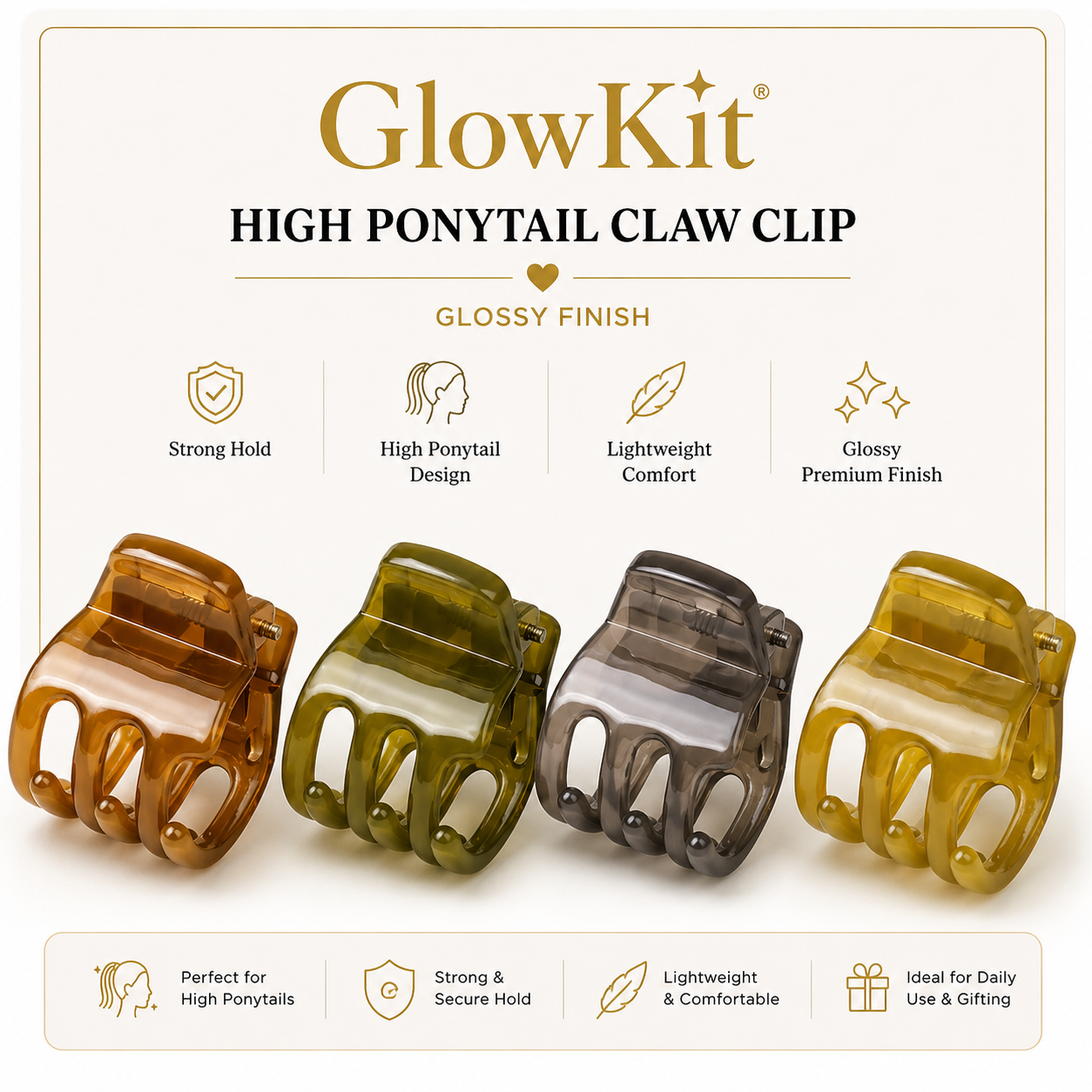 High Ponytail Claw Clip — Glossy Finish